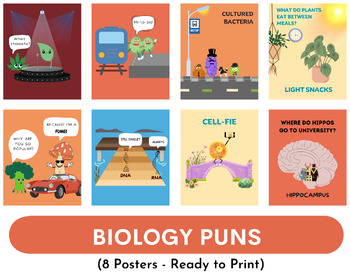 Preview of Science Biology puns posters. biology jokes, classroom decor, bulletin board