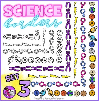 Preview of Science Borders Clip Art: Chromosomes, Electricity bolt, Gender, Planets