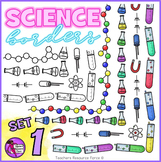Science Borders: flasks, test tubes, physics symbols and c