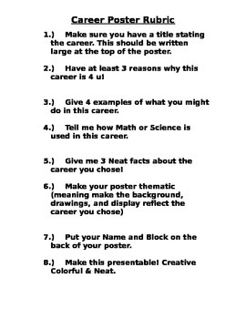 Preview of Science Career Poster Rubric