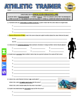Preview of Science Career Webquest - Athletic Trainer (Health / Physical Education / Sport)