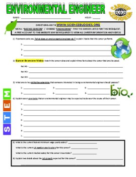 Preview of Science Career Webquest - Environmental Engineer (Earth Day / Distance Learning)