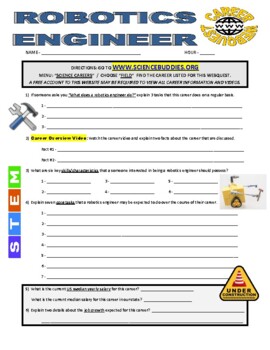 Preview of Science Career Webquest - Robotics Engineer (STEM / Distance Learning / sub)