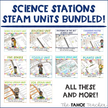 Preview of Science Centers Bundled for the Whole Year! | STEAM Units for Primary Grades