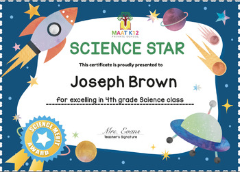 Preview of Science Certificate - Editable