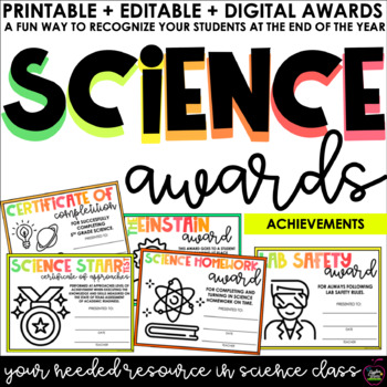 Preview of Science Certificates | End of the year | Editable|Distance Learning | Printable
