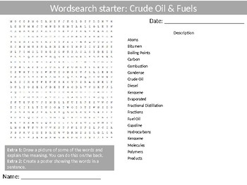 Science Chemistry Crude Oil Fuels Wordsearch Crossword Anagrams Keyword - 