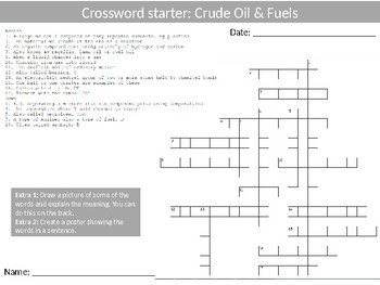 Science Chemistry Crude Oil Fuels Wordsearch Crossword Anagrams Keyword