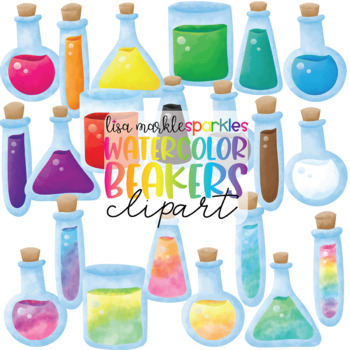 Preview of Science Chemistry Laboratory Beaker Test Tube Flask Clipart Watercolor Rainbow
