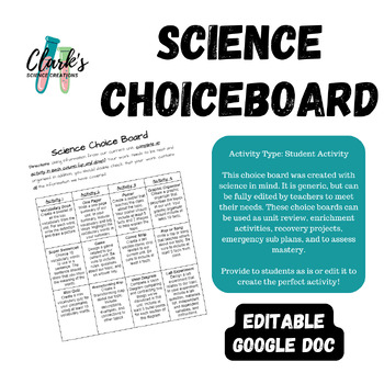 Preview of Science Choice Board - Editable