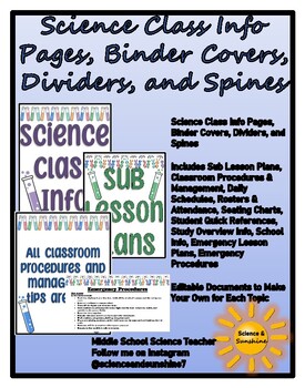 Preview of Science Class Information / Sub Pages, Binder Covers, Dividers, & Spines Nautica