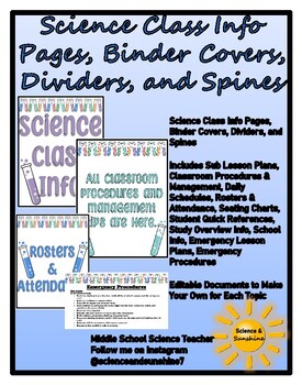 Preview of Science Class Information / Sub Pages, Binder Covers, Dividers, & Spines Pastel