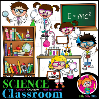 Preview of Science Classroom - Clipart Black and White/ Full Color - Lilly Silly Billy