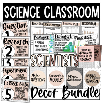 Preview of Science Classroom Decor Bundle | Dreamy Neutral Science Decor