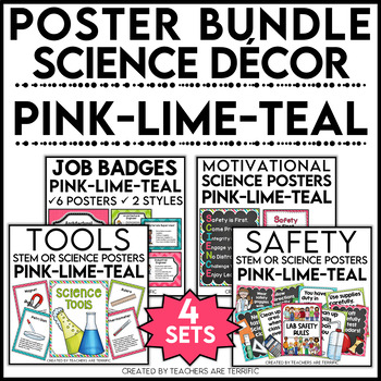 Preview of Science Decor  Poster Bundle in Pink, Lime, and Teal