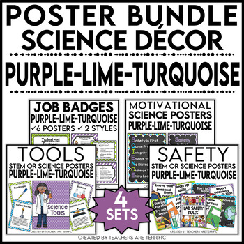Preview of Science Decor Poster Bundle in Purple, Lime, and Bright Turquoise