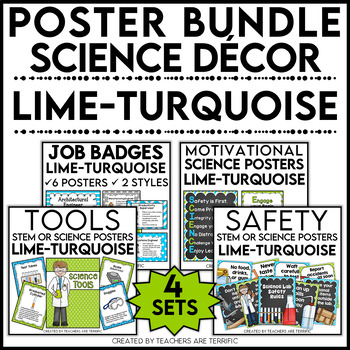 Preview of Science Decor Poster Bundle in Lime and Turquoise