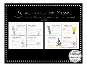 Preview of Science Classroom Passes (Homework and Bathroom)