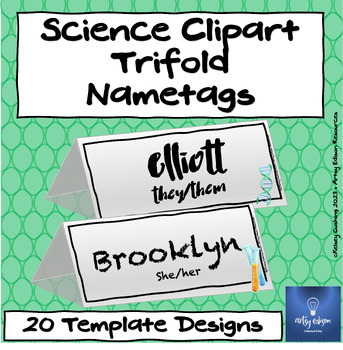 Preview of Science Clipart Trifold Name Tag Templates- 20 Designs