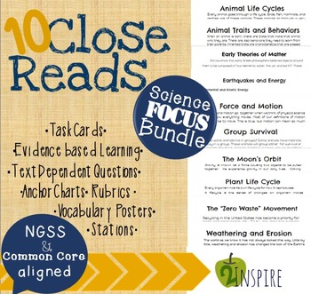 Preview of Science Close Reading Bundle- Evidence and Text-Dependent Activities