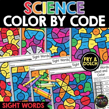 Preview of Science Color by Code Sight Words No Prep Worksheets | Magnets | Science Tools