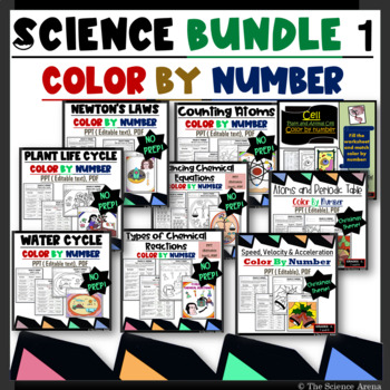 Preview of Science Color by Number Bundle 1 EOY Science Coloring Sheets with EDITABLE Q&A