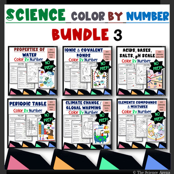 Preview of Science Color by Number Bundle 3 of Science Coloring and Review Worksheets