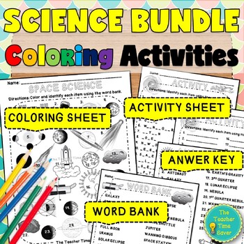 Preview of Science Coloring Activity Sub Plan Printable Bundle