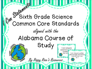 Preview of Science Common Core Standards aligned with the Alabama Course of Study