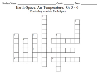 Preview of Science Crossword Puzzle: 3 to 6 Grades – Earth-Space Science - Air Temperature