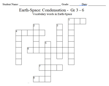 Preview of Science Crossword Puzzle: 3 to 6 Grades – Earth-Space Science - Condensation