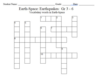 Preview of Science Crossword Puzzle: 3 to 6 Grades – Earth-Space Science - Earthquakes