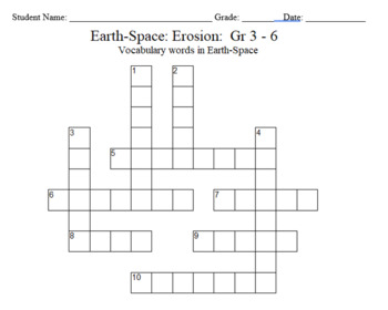 Preview of Science Crossword Puzzle: 3 to 6 Grades – Earth-Space Science - Erosion