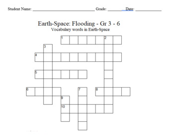 Preview of Science Crossword Puzzle: 3 to 6 Grades – Earth-Space Science - Flooding