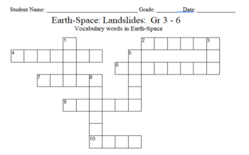 Preview of Science Crossword Puzzle: 3 to 6 Grades – Earth-Space Science - Landslides