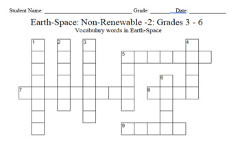Preview of Science Crossword Puzzle: 3 to 6 Grades – Earth-Space Science  - Non-Renewable 2
