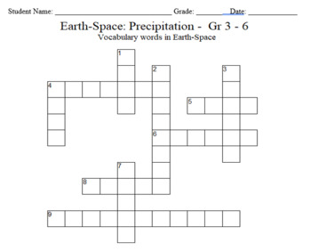 Preview of Science Crossword Puzzle: 3 to 6 Grades – Earth-Space Science - Precipitation