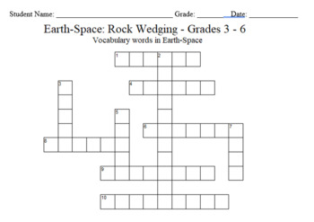 Preview of Science Crossword Puzzle: 3 to 6 Grades – Earth-Space Science - Rock Wedging
