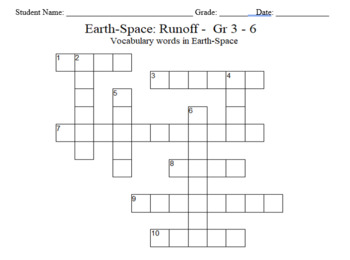 Preview of Science Crossword Puzzle: 3 to 6 Grades – Earth-Space Science - Runoff