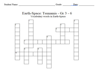 Preview of Science Crossword Puzzle: 3 to 6 Grades – Earth-Space Science - Tsunamis
