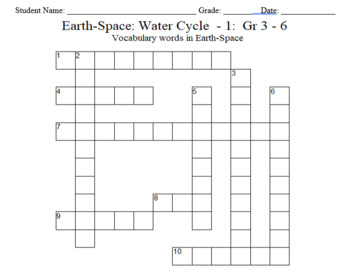 Preview of Science Crossword Puzzle: 3 to 6 Grades – Earth-Space Science - Water Cycle - 1