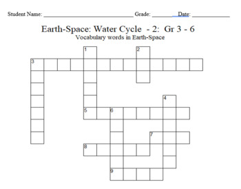 Preview of Science Crossword Puzzle: 3 to 6 Grades – Earth-Space Science - Water Cycle - 2