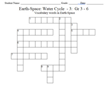 Preview of Science Crossword Puzzle: 3 to 6 Grades – Earth-Space Science - Water Cycle - 3