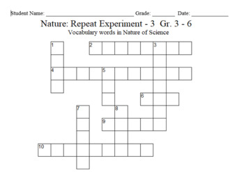 Preview of Science Crossword Puzzle: 3 to 6 Grades – Nature - Repeat Experiment - 1