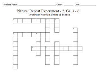 Preview of Science Crossword Puzzle: 3 to 6 Grades – Nature - Repeat Experiment - 2