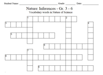 Preview of Science Crossword Puzzle: 3 to 6 Grades – Nature of Science - Inferences