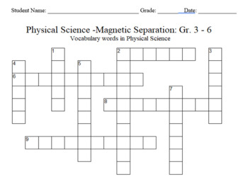 Preview of Science Crossword Puzzle: 3 to 6 Grades - Physical Science - Magnetic Separation