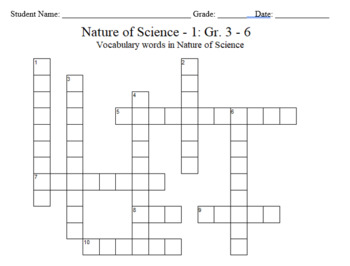 Preview of Science Crossword Puzzles: 3 to 6 Grades - Nature of Science - 1