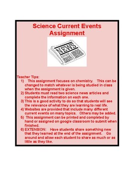current events science assignment