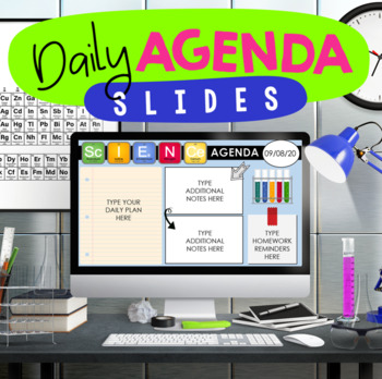 Preview of Science Activities Daily Agenda Google™ Slides - Editable Templates [ELEMENTS]